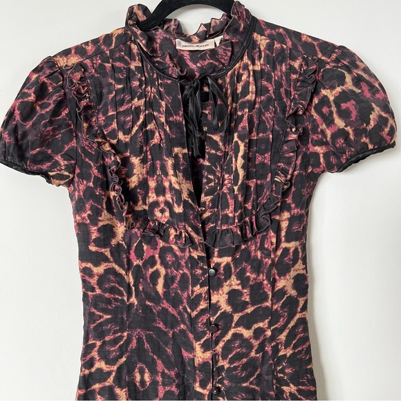 Vintage Y2K DKNY Ruffle Bib Animal Print Dress - Picture 5 of 17